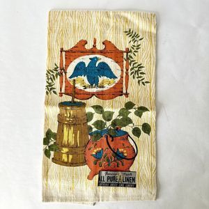 Vintage Parisian Prints Pure Linen Tea Towel -‎ '70's New With Label Eagle USA